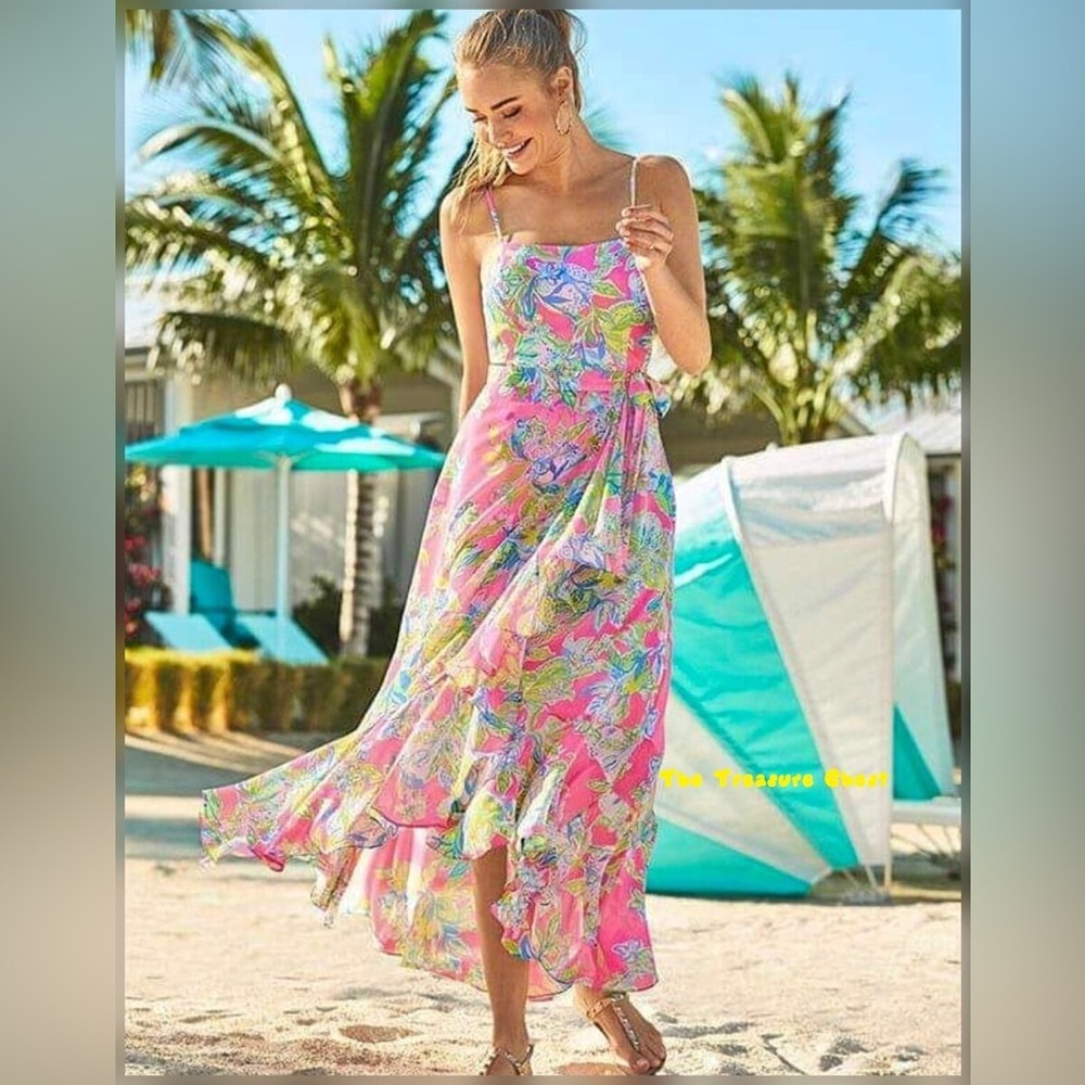 ANNI MAXI DRESS Multi Squeeze The Day Pink Blue Size 2